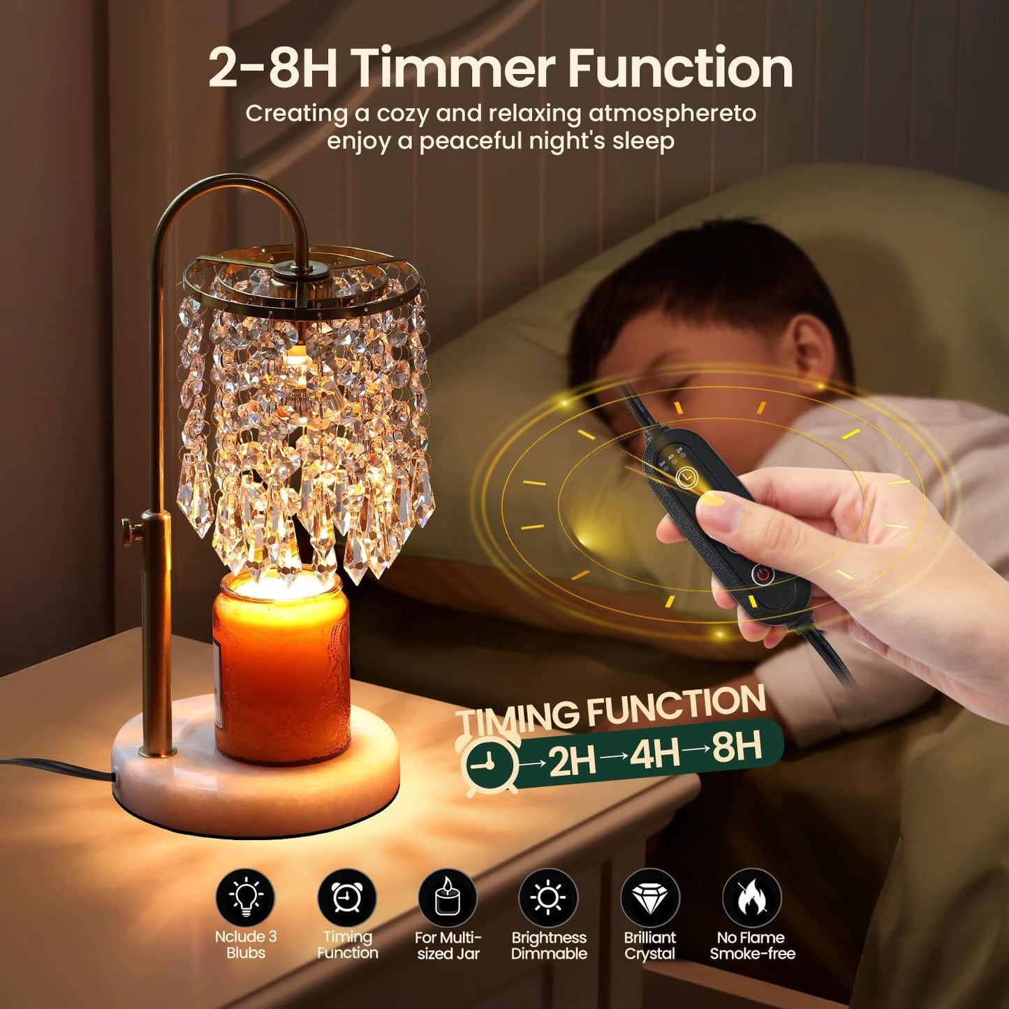 Candle Warmer Lamp with Timer Dimmer and 3 Bulbs, Lamp Candle Warmer with Marble Base,Wax Melt Warmer for Jar Candles, Birthday Gifts for Women Mom, House Warming Gifts New Home Decor (RGB-Black)