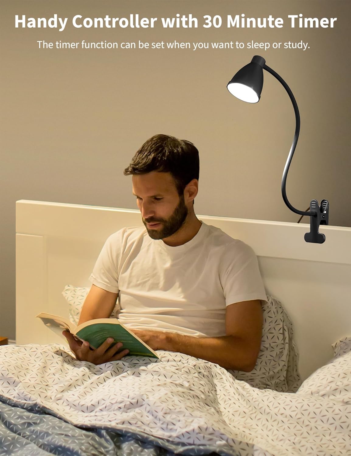 BOHON Desk Lamp with Clamp, Clip on Light, 5 Color 10 Brightness, Teal | 10W 38 LED Flexible Gooseneck Clip Lamp, Auto Off Timer, Desk Lights for Office Home Bed Bedside Reading, Adapter Include