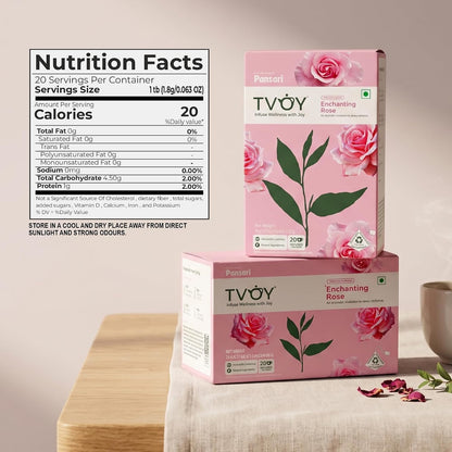 Tvoy Rose Green Tea Bags, 40 Pyramid Tea Bags, Individually Wrapped Bags