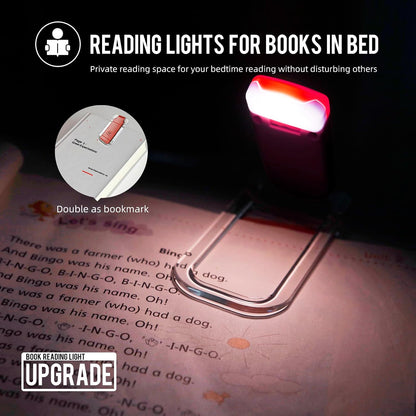 EGWASER Book Reading Light, Portable USB Rechargeable LED Clip on Book Lights for Reading in Bed, 3 Brightness Adjustable Dimmable Bookmark Light for Eye-Protection, Reading Lamp (White)