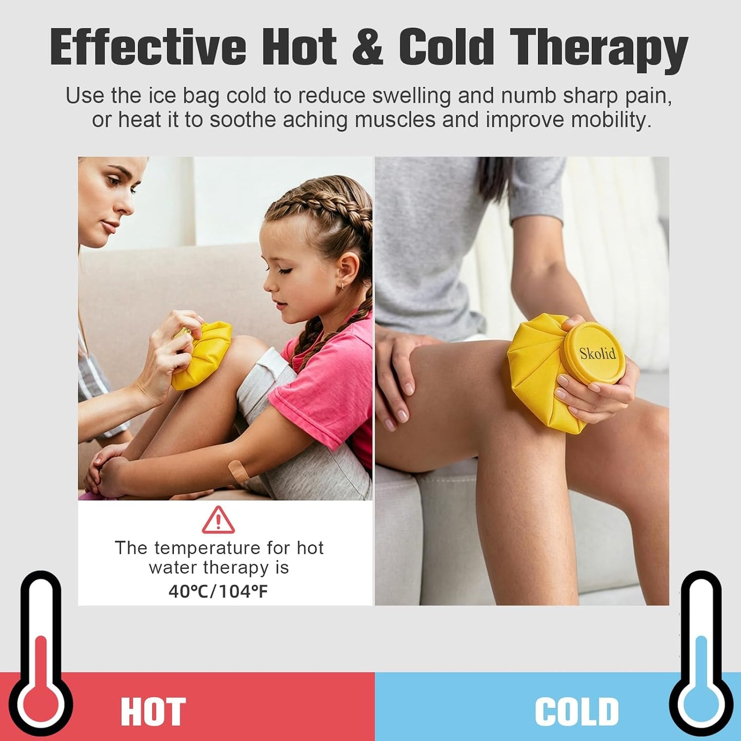 Ice Packs for Injuries Reusable, 6" 9" 11" Leakproof Ice Bags, Thickened Cold Pack Hot Therapy for Pain Relief, Swelling, Knee, Shoulder, Post-Surgery (3, Gray, 6"/9"/11")