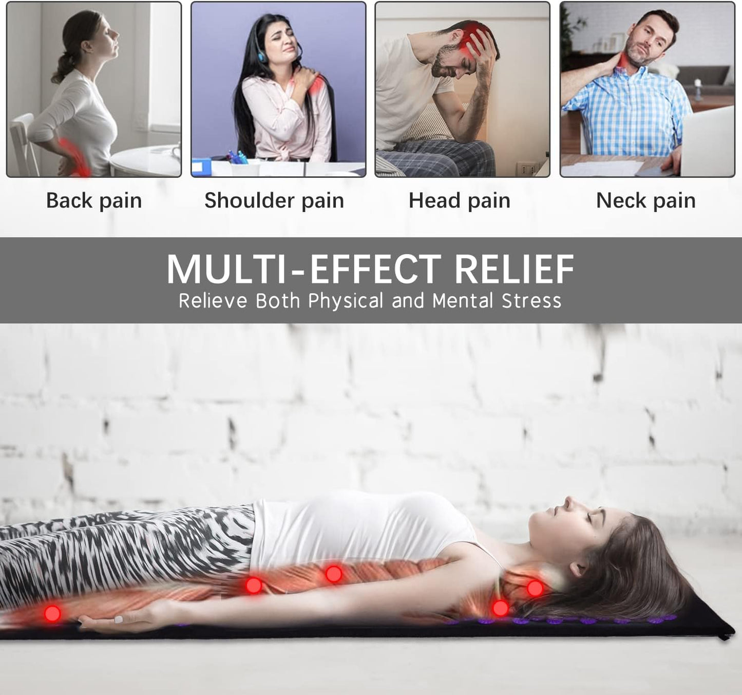 Extra Long Yoga Acupressure Mat Set,Massage Acupuncture Mat Large,Magnetic Mat Acupressure Body mat and Pillow for Neck Back Pain Relief(Grey)