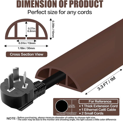 Floor Cord Cover Self Adhesive Cord Hider,10FT Cable Management, Extension Strip Protector for Wires, Prevent Cable Trips for Offices, Gyms, Exhibitions Cavity 0.39"(W) x 0.27"(H) BrownWood