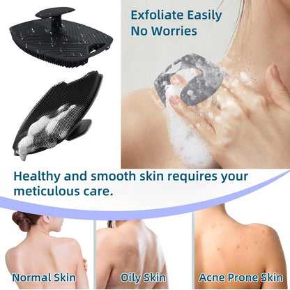 2 Pack Silicone Body Scrubber, Highly Elastic Bristles Handheld Brush for Shower, Lather Well and Gentle Exfoliating, Makes Skin Smooth, for Women and Men, Black and Gray