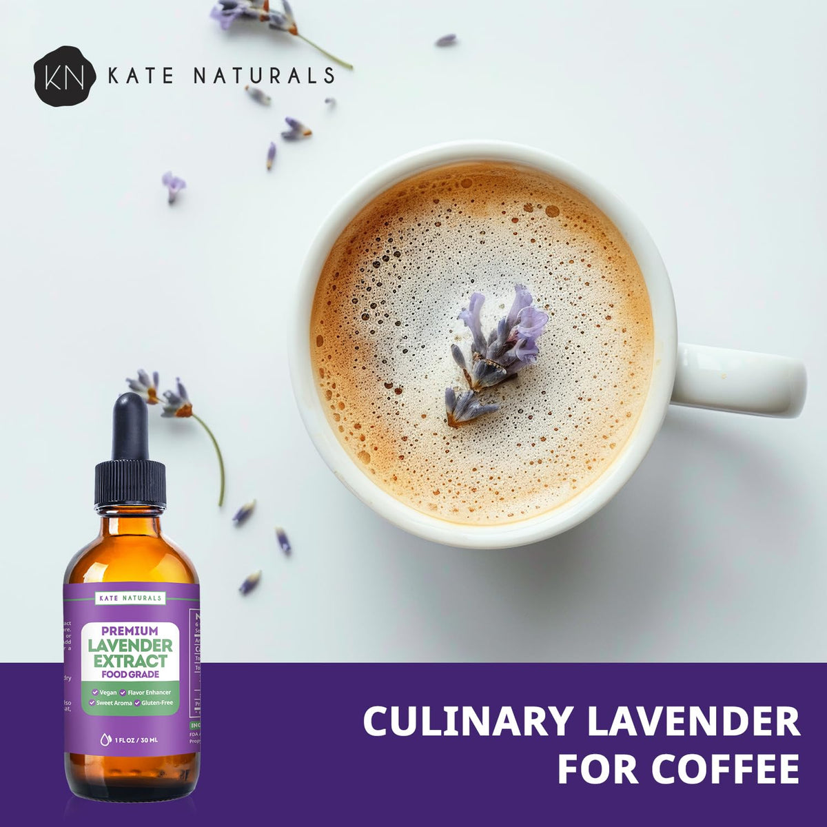 Kate Naturals Lavender Extract for Baking, Drinks, Coffee, Lattes (1oz)