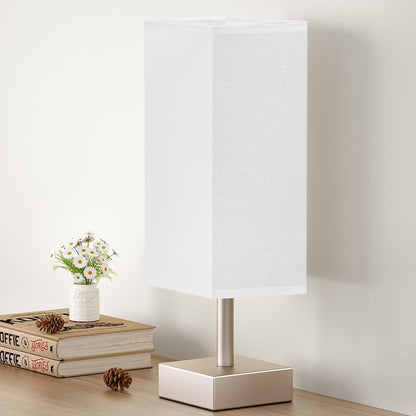 aooshine Small Table Lamp for Bedroom - Bedside Lamps for Nightstand, Minimalist Night Stand Light Lamp with Square Fabric Shade, Desk Reading Lamp for Kids Room Living Room Office Dorm