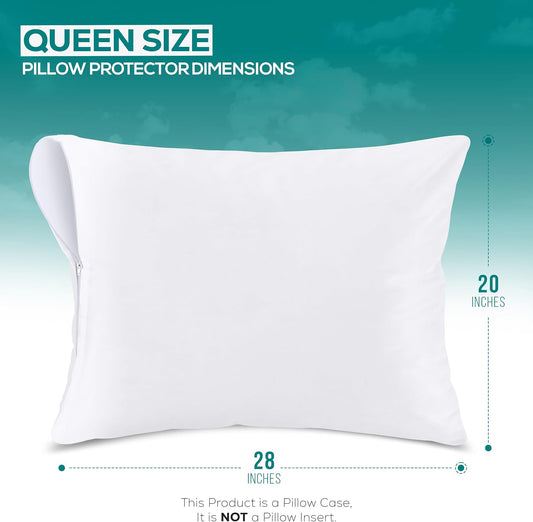Set of 4 Pillow Protectors with Zipper Queen Size, Pillow Covers