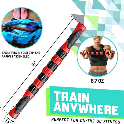Elite Massage Roller Stick Targets Sore, Tight Leg Muscles to Prevent Cramps and Release Tension. It's Sturdy, Lightweight, Smooth Rolling and Thankfully This Lifesaver has Comfortable Handles.Red
