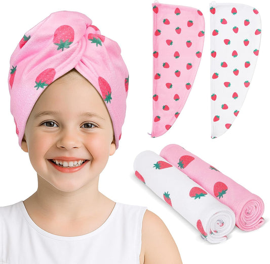 Kids Microfiber Hair Towel Wrap 2Pack Absorbent Hair Drying Turban for Girl