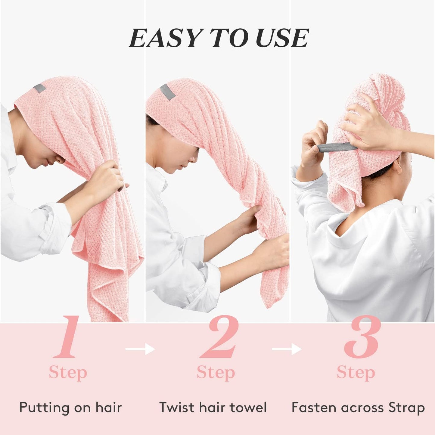 YFONG Large Hair Towel Wrap for Women, Super Absorbent Microfiber Hair Towel for Curly Hair, Fast Drying Hair Turbans with Elastic,Hair Drying Towel Wrap for Hair Care 26.3" X 40" (Blue)