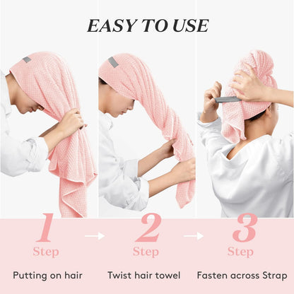 YFONG Large Hair Towel Wrap for Women, Super Absorbent Microfiber Hair Towel for Curly Hair, Fast Drying Hair Turbans with Elastic,Hair Drying Towel Wrap for Hair Care 26.3" X 40" (Blue)