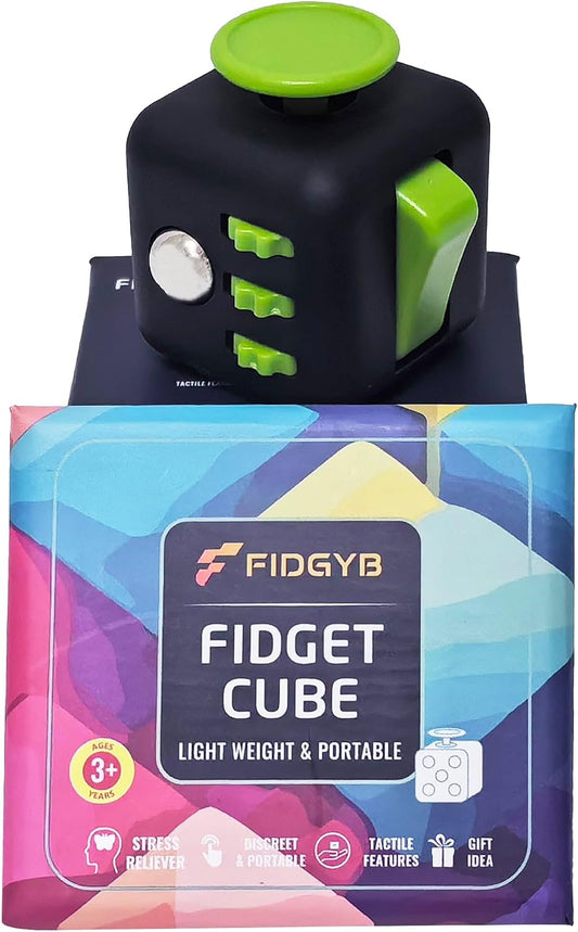 Cube Fidget Stress Relief Toy for Adults & Kids, Smooth, Quiet Sensory Toy for Anxiety, Focus & ADHD Idea[Black_Green]
