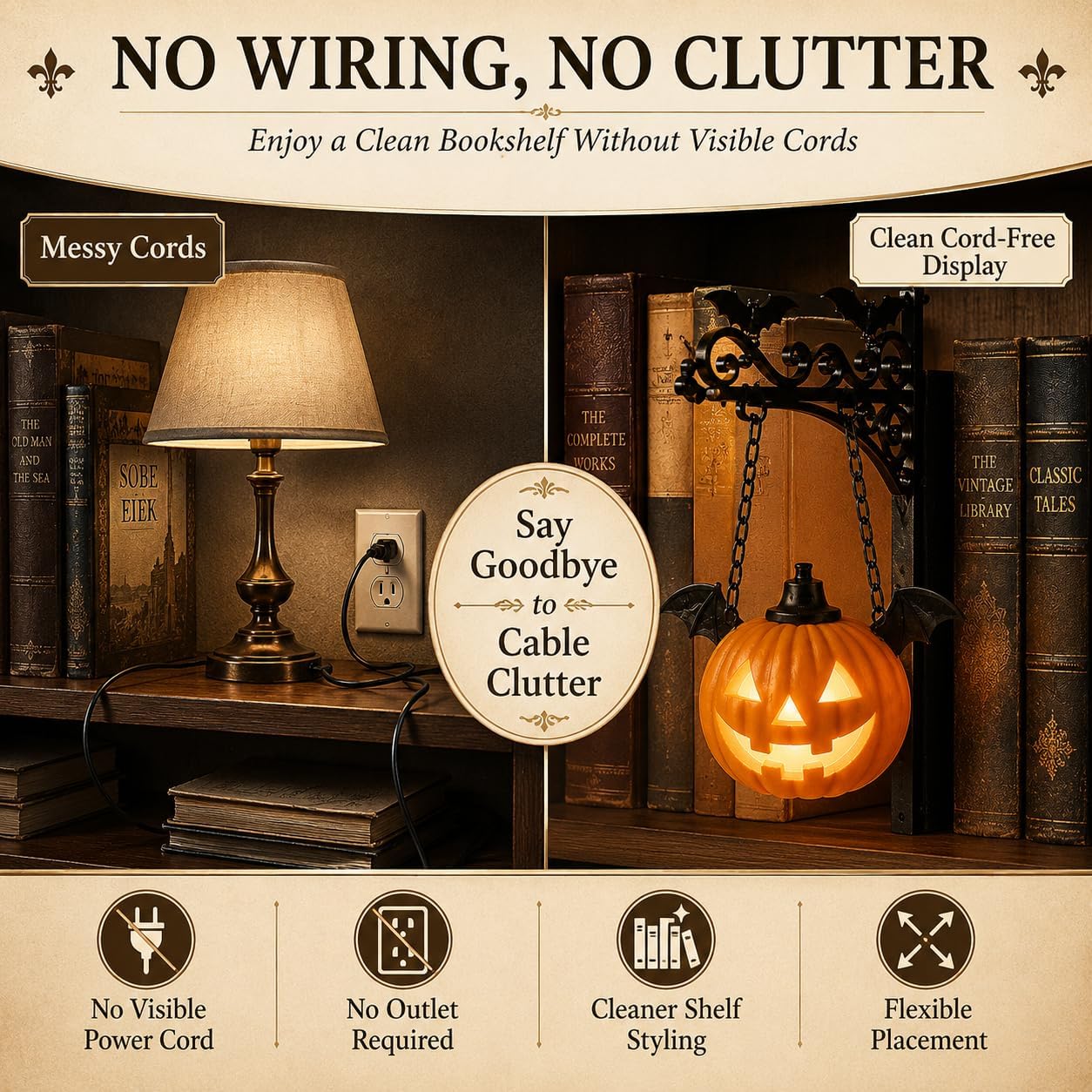 Library Lantern-Decorative Bookshelf Lighting, Mini Bookshelf Lamp Slides Between Books, Warm Amber LED Bookshelf Lights for Book Nook, Shelf Decor Gift for Book Lovers(Reading Ghost)