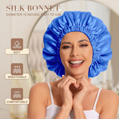 Satin Bonnet Silk Bonnet Hair Bonnet for Sleeping-Slouchy Beanie Hat Satin Sleep Cap for Women's Natural & Curly Hair(Blue Zircon)