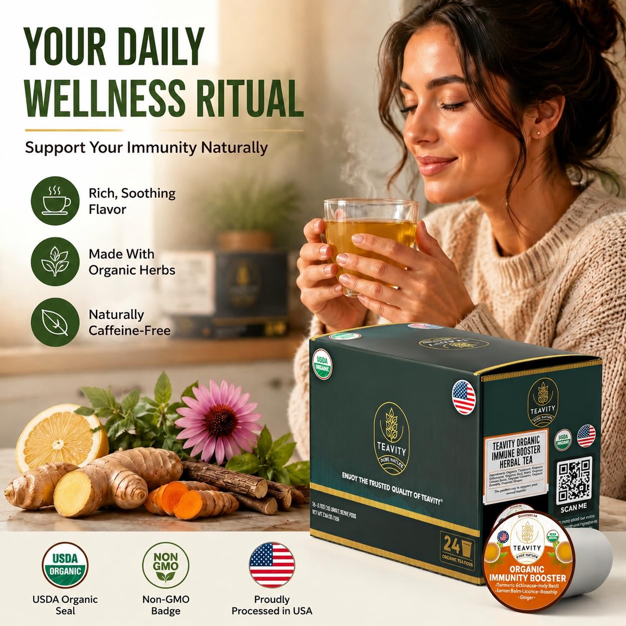 Organic Chamomile and Lavender Tea Pods for Keurig - Decaf Herbal Tea for Keurig K Cups - Honey Chamomile Lavender by Teavity (12 Tea Pods)