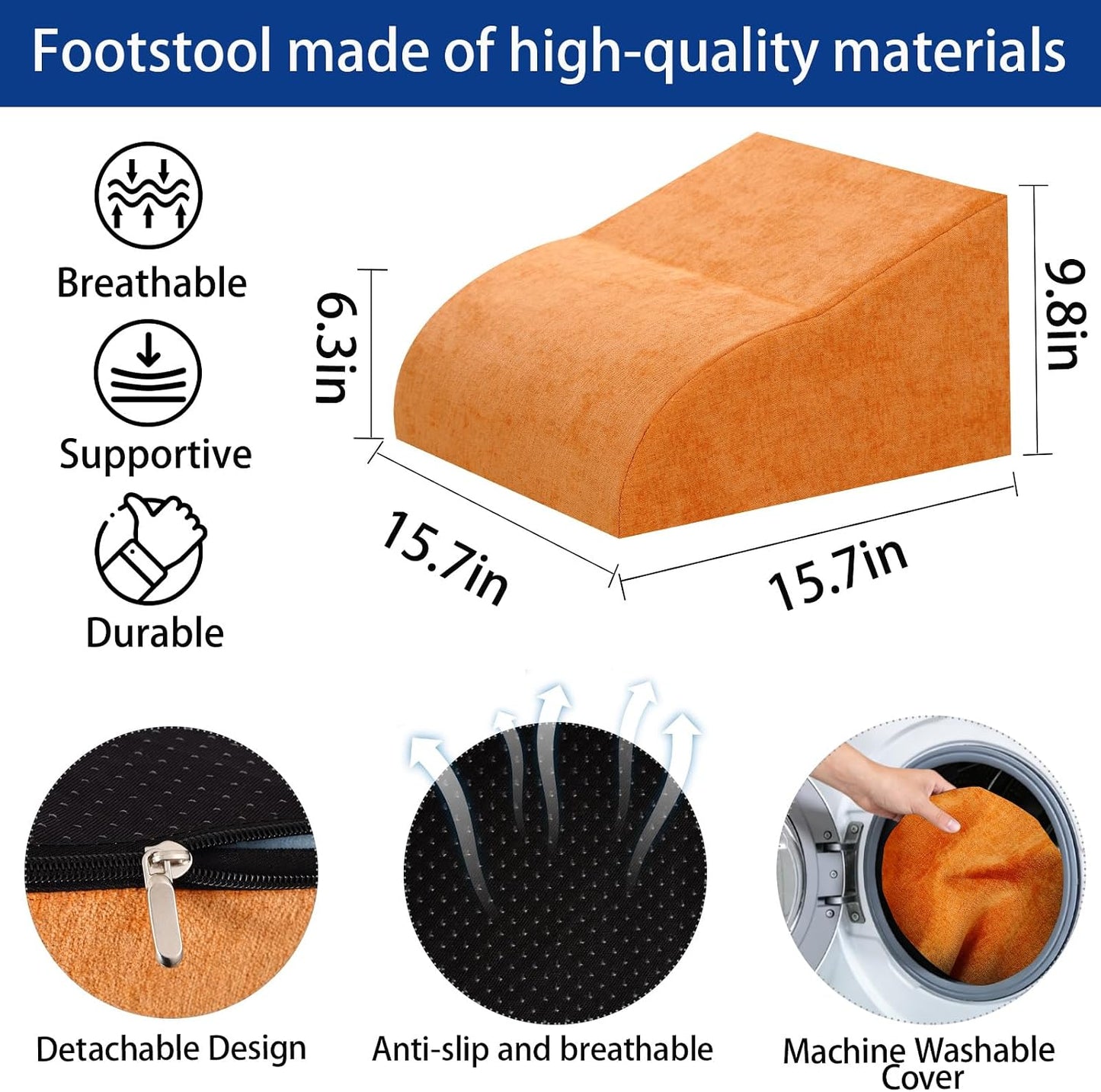 Foot Rest for Under Desk at Work, Ergonomic Under Desk Footrest with Washable Cover for Office, Home & Gaming Leg Elevation Pillow Black
