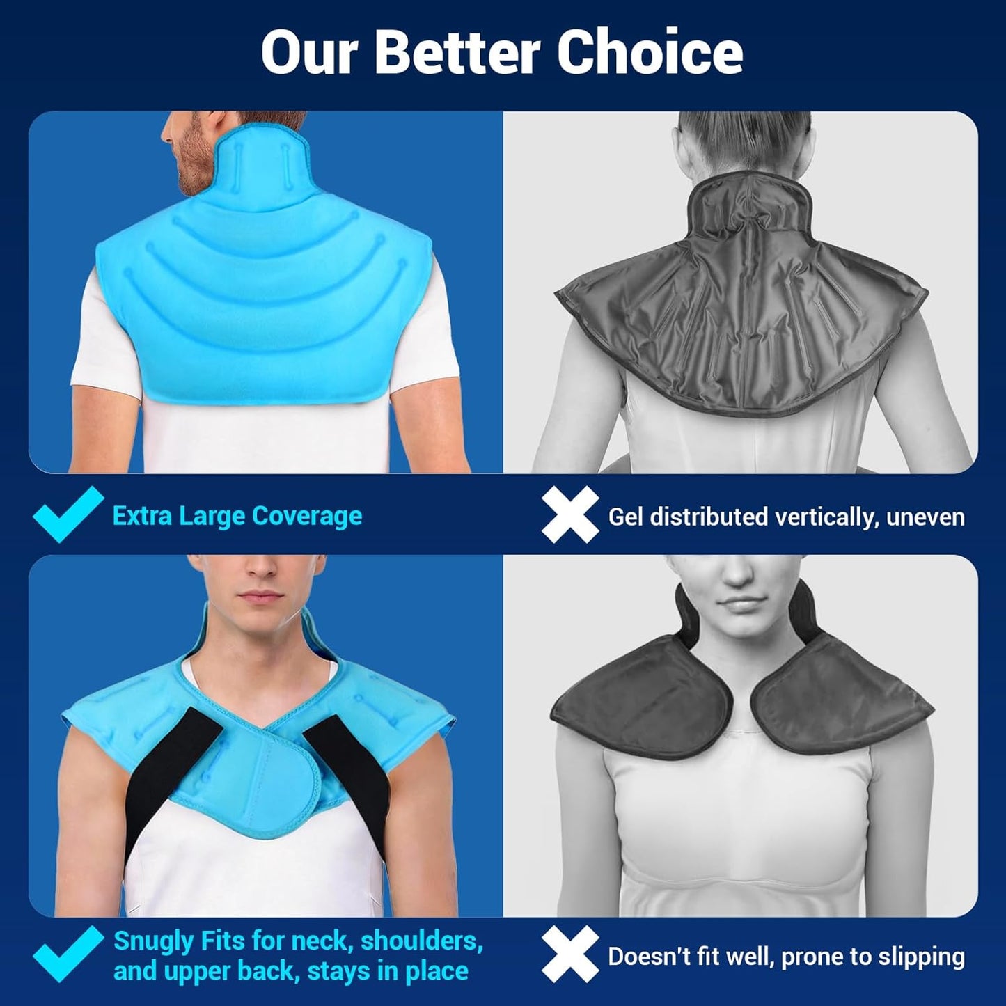 Comfytemp Large Ice Pack for Neck Shoulders Upper Back Pain Relief with Straps, Reusable Gel Ice Wrap Hot Cold Compress Therapy Recovery for Upper Back, Cervical Injuries, Rotator Cuff (Large, Blue)