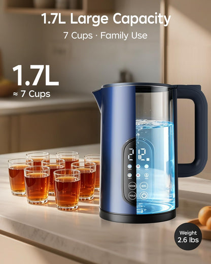Electric Kettle with Temperature Control, 1.7L Hot Water Kettle for Tea, Coffee & Daily Use, 5 Presets, 2H Keep Warm, Stainless Steel Interior, Auto Shut-Off, Cordless Electric Tea Kettle, Blue