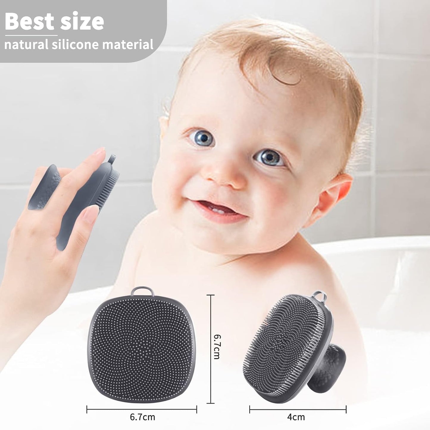 Back Scrubber for Shower & Face Scrubber, 2Pcs Silicone Exfoliating Brush Set with 17In Long Handle, Soft Body & Facial Cleansing Scrubber for Men Women