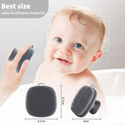 Back Scrubber for Shower & Face Scrubber, 2Pcs Silicone Exfoliating Brush Set with 17In Long Handle, Soft Body & Facial Cleansing Scrubber for Men Women