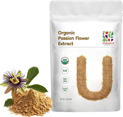 UNLEASH'D ORGANIC Organic Passion Flower Extract Powder 16 oz – 100% Pure Natural Botanical Supplement
