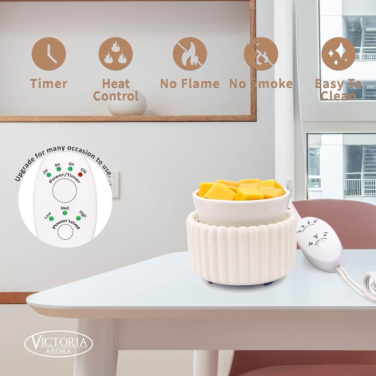 VICTORIA AROMA Ceramic Wax Melt Warmer 3-in-1 Candle Wax Warmer for Scented Wax Melter Electric Fragrance Wax Burner for Home Office Bedroom Gift & Decor…