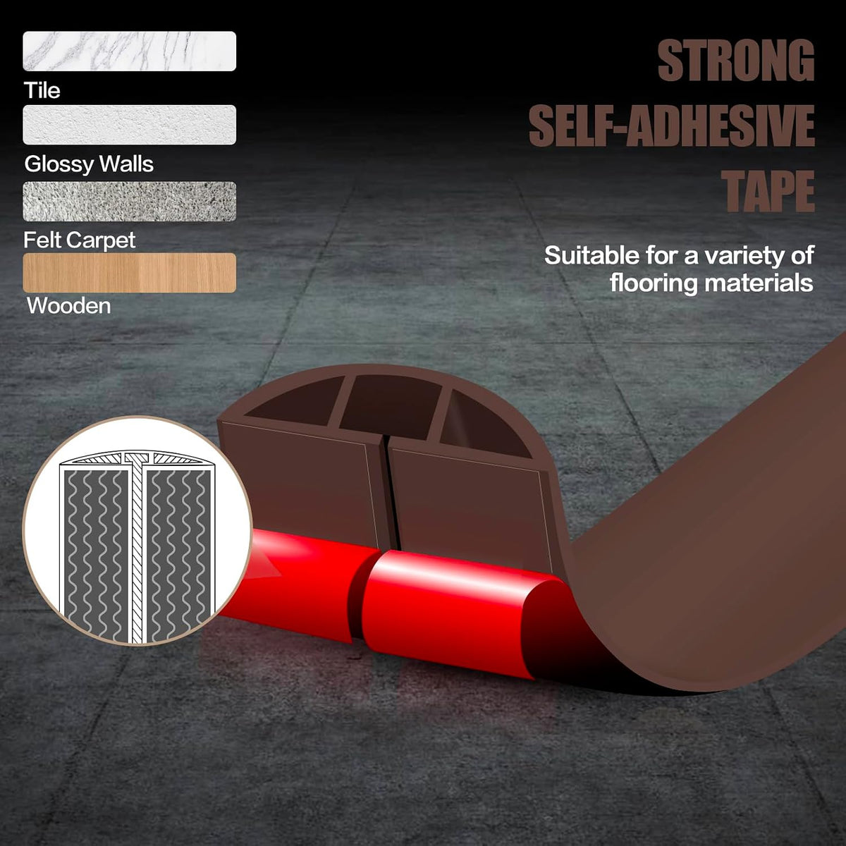 Floor Cord Cover Self Adhesive Cord Hider,10FT Cable Management, Extension Strip Protector for Wires, Prevent Cable Trips for Offices, Gyms, Exhibitions Cavity 0.39"(W) x 0.27"(H) BrownWood