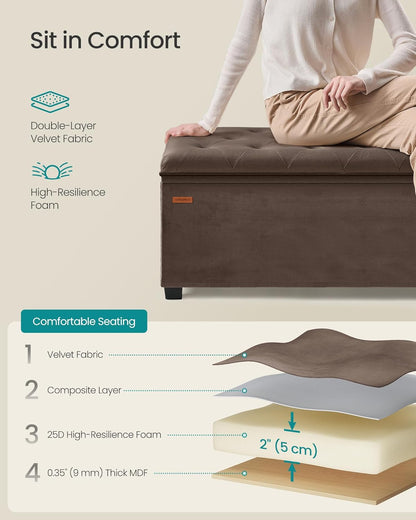 SONGMICS Storage Ottoman Bench, Foot Rest with Legs, 15.7 x 43.3 x 15.7 Inches, End of Bed Bench, Storage Chest, Load up to 660 lb, for Living Room, Bedroom, Entryway, Dark Gray ULSF088G01