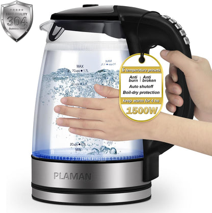 Cool Touch Electric Kettle with 6 Temp Presets for Tea/Coffee