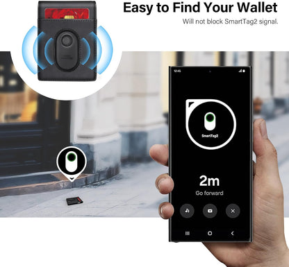 SwanScout Wallet for Samsung Galaxy SmartTag2, Money Clip Version, RFID Blocking Genuine Leather Bifold Wallet With Gift Box (Not Include Tracker)