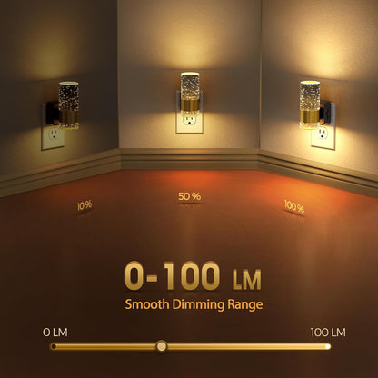 Briignite Night Lights Plug into Wall, Modern LED Night Light Plug in, Dusk to Dawn Sensor,Amber Night Light 0-100LM Adjustable Brightness, Dimmable NightLight for Hallway, Bedroom, Stairway, 2 Pack