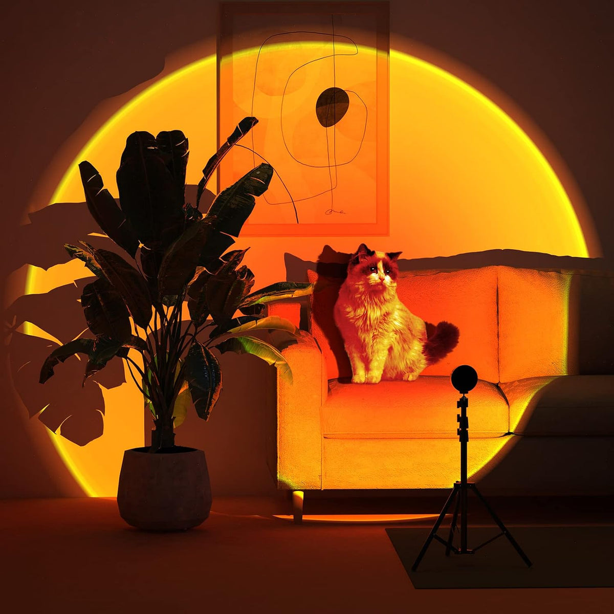 Balkwan Sunset Lamp Projection Rotation Rainbow Lamp Led Romantic Visual Led Light Network Red Light with USB Modern Floor Stand Night Light Living Room Bedroom Decor (Sunset Red)