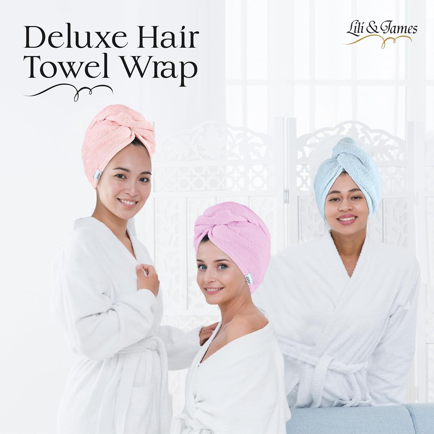 Lili&James 100% Cotton Hair Towel Wrap for Women & Kids – 420 GSM Quick Dry Hair Turban with Double Button Loop, Anti Frizz Non Microfiber Hair Drying Towel for Curly, Long & Thick Hair (Lilac)