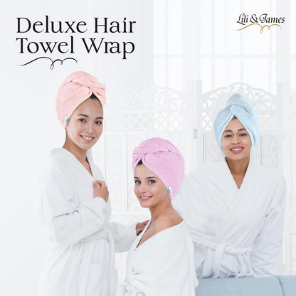 Lili&James 100% Cotton Hair Towel Wrap for Women & Kids – 420 GSM Quick Dry Hair Turban with Double Button Loop, Anti Frizz Non Microfiber Hair Drying Towel for Curly, Long & Thick Hair (Lilac)