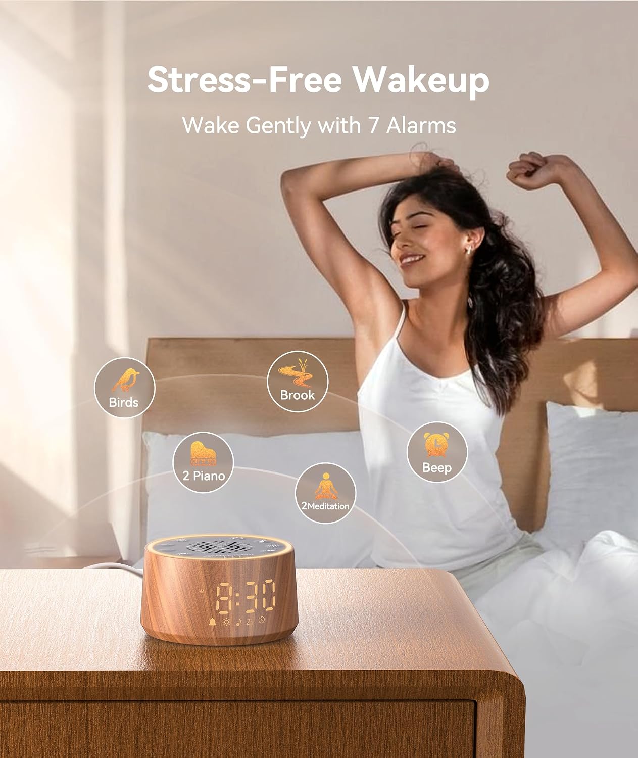 Dreamegg D1 Nova Sound Machine Alarm Clock, White Noise for Sleep, Black | 25 Sounds, 7 Gentle Alarms, Dimmable Clock, 10-480 Min Timer, White Noise Machine Alarm Clock for Heavy Sleepers, Adults