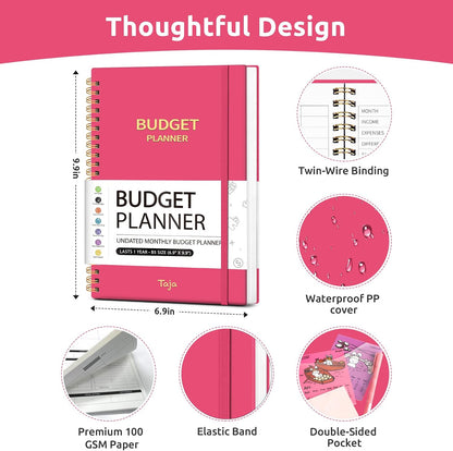 Budget Planner - Monthly Budget Book with Expense Tracker Notebook, Undated Bill Organizer & Finance Planner to Take Control of Your Money, Account Book to Manage Your Finances-Pink