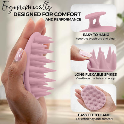Fiora Naturals Scalp Massager Shampoo Brush - Silicon Scalp Scrubber & Exfoliator for Dandruff Removal and Hair Growth, Brush for Wet & Dry Hair, for Men, Women, Kids - BPA Free