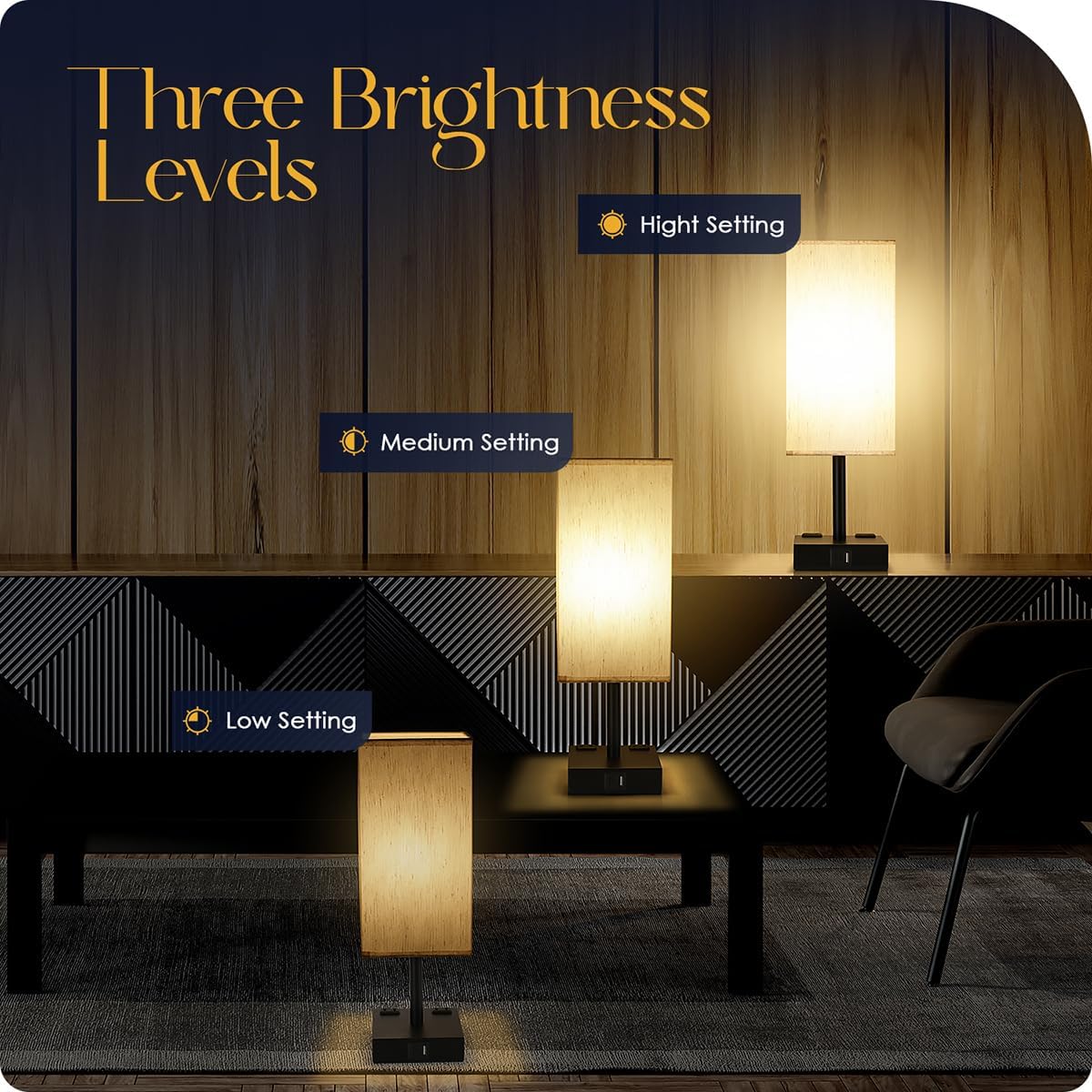 Bedside Table Lamp for Bedroom - Touch Small Lamp with USB C+A Charging Ports & AC Outlets, 3 Way Dimmable Nightstand Light for Living Room (LED Bulb Included, Grey)