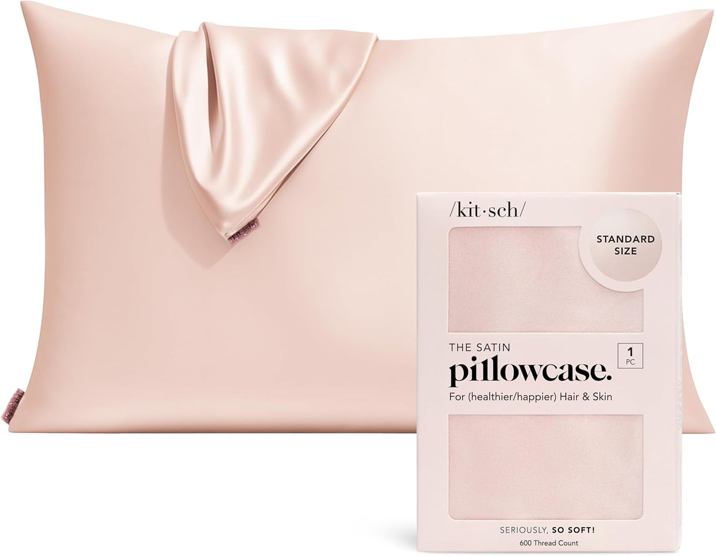 Kitsch Satin Pillowcase with Zipper for Hair & Skin - Softer Than Silk Pillow Cases, Smooth Cooling Satin Pillow Case, Wrinkle-Free, Machine Washable - Pillow Cases Standard Size (19x26) - Blush