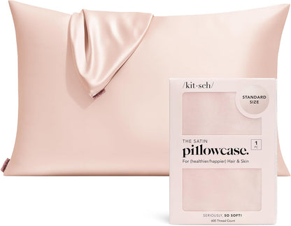 Kitsch Satin Pillowcase with Zipper for Hair & Skin - Softer Than Silk Pillow Cases, Smooth Cooling Satin Pillow Case, Wrinkle-Free, Machine Washable - Pillow Cases Standard Size (19x26) - Blush
