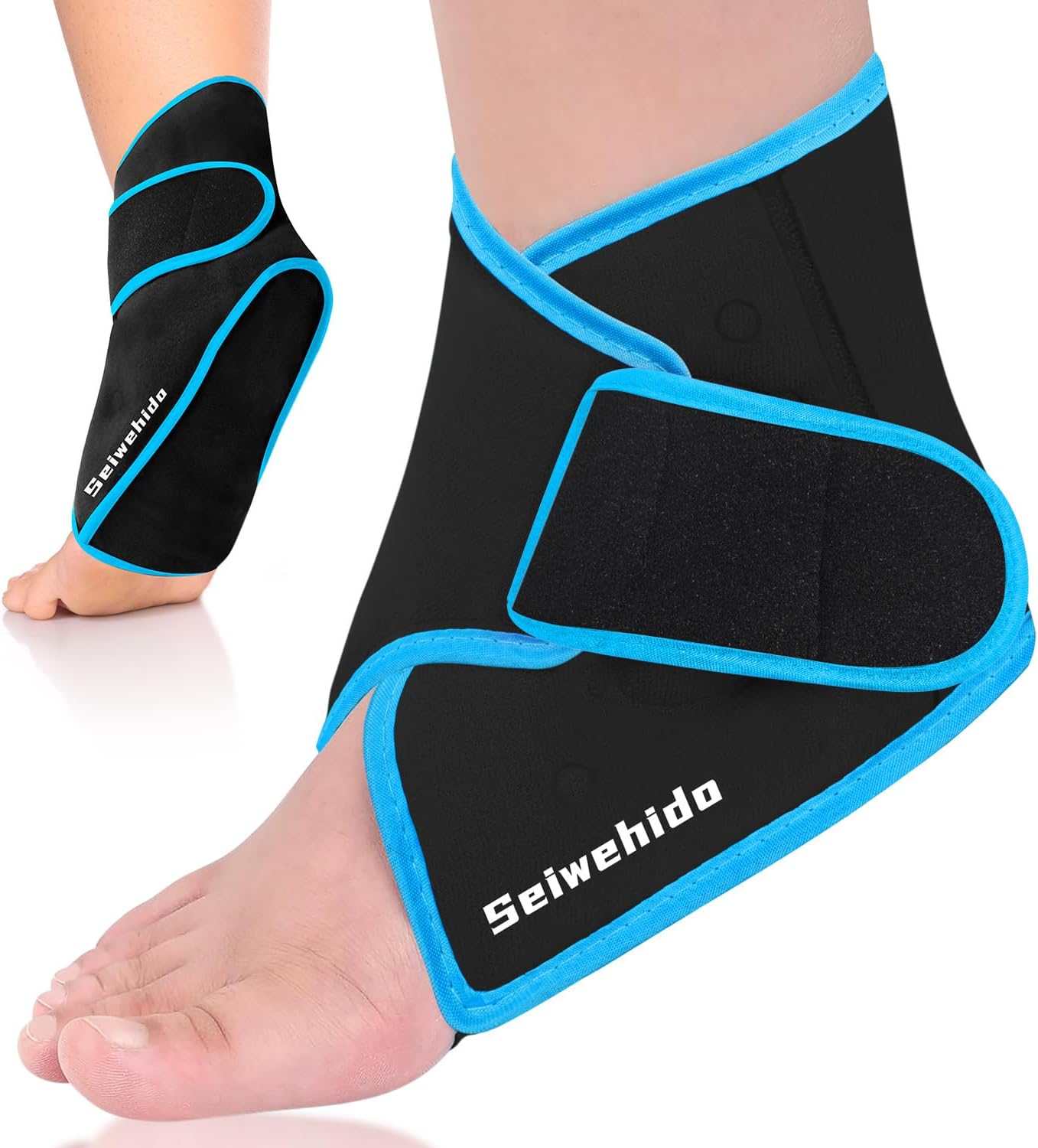 Ankle Ice Pack Wrap for Heel Swelling Pain Relief Reusable Gel Hot Cold Compress for Achilles Tendonitis Plantar Fasciitis, Post-Surgery, Sports Injury(1pcs,Blue)