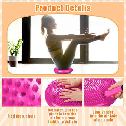 Silipull 2 Pcs Wiggle Seat Inflated Wobble Cushion Flexible Balance Disc with Air Pump for Core Stability Strengthening Improving Posture Physical Exercise