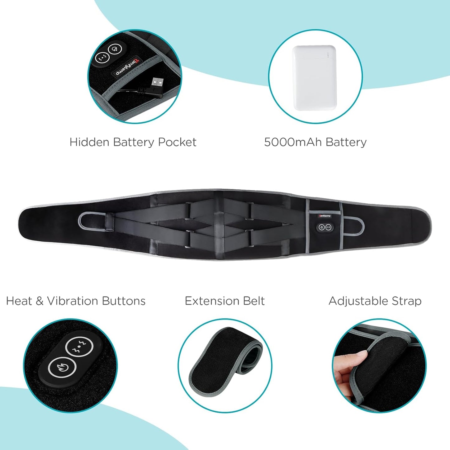 Comfytemp Cordless Heating Pad with Massager for Back, Birthday Gifts for Women Men, FSA Eligible HSA Portable Lower Back Massager Rechargeable Wireless Electric, Mom Dad Seniors 3 Heat 30mins Off