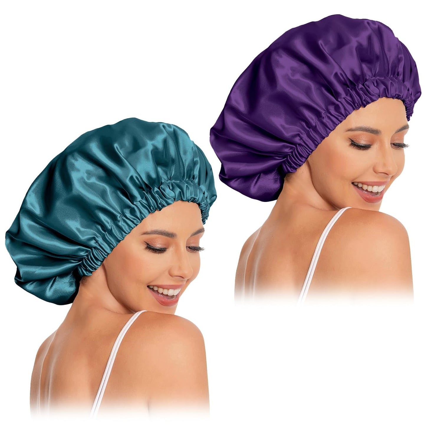 Satin Bonnet Silk Bonnet Hair Bonnet for Sleeping-Slouchy Beanie Hat Satin Sleep Cap for Women's Natural & Curly Hair(Blue Zircon)