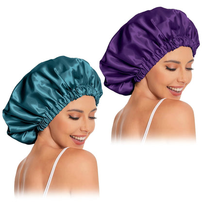 Satin Bonnet Silk Bonnet Hair Bonnet for Sleeping-Slouchy Beanie Hat Satin Sleep Cap for Women's Natural & Curly Hair(Blue Zircon)