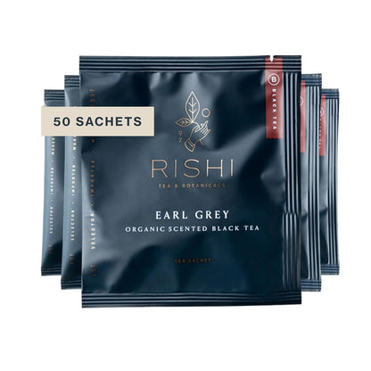 Rishi Tea Earl Grey Organic Black Sachet Tea Bags, Caffeinated, 50ct