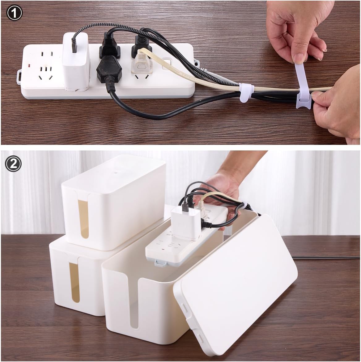 Tuwechen 3 Pack Cable Management Box, Cable Organizer Box to Hide Wires