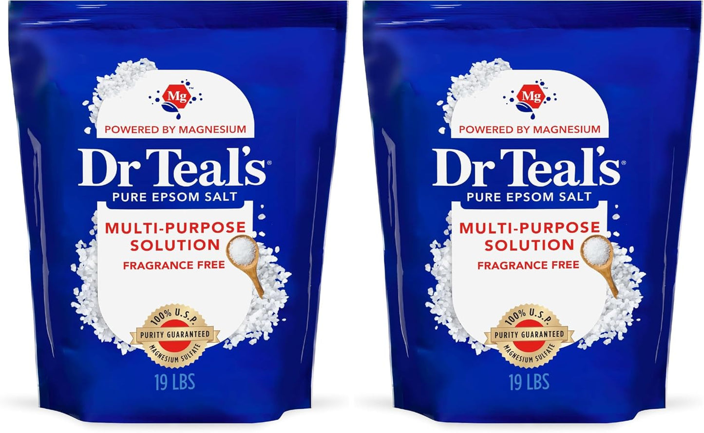 Dr Teal's Pure Epsom Salt Multipurpose Solution, Fragrance Free, Bulk Size - 19 lbs