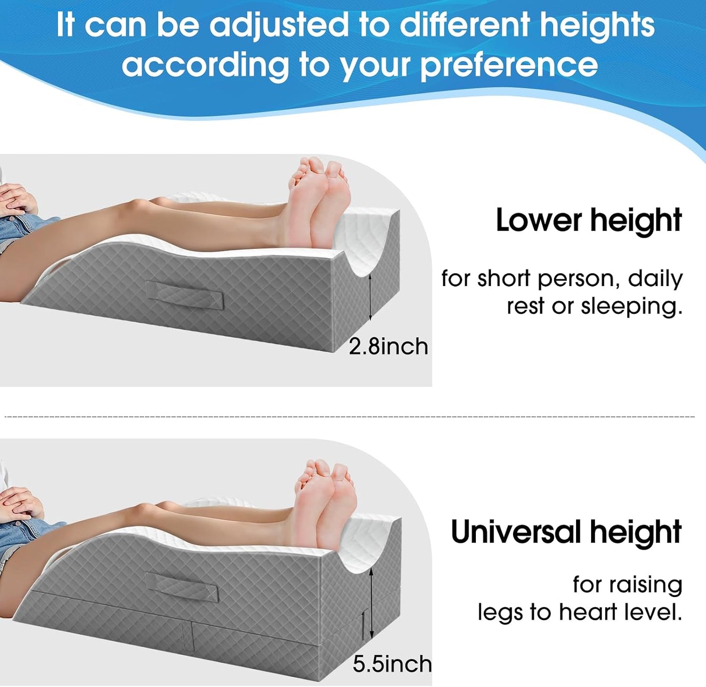 TranquilRelax Elevation Pillows for Leg After Surgery, Memory Foam Adjustable Wedge Pillow for Injury or Rest, Ankle Pillow for Sleeping Blood Circulation, Grey/Single Leg