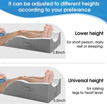 TranquilRelax Elevation Pillows for Leg After Surgery, Memory Foam Adjustable Wedge Pillow for Injury or Rest, Ankle Pillow for Sleeping Blood Circulation, Grey/Single Leg